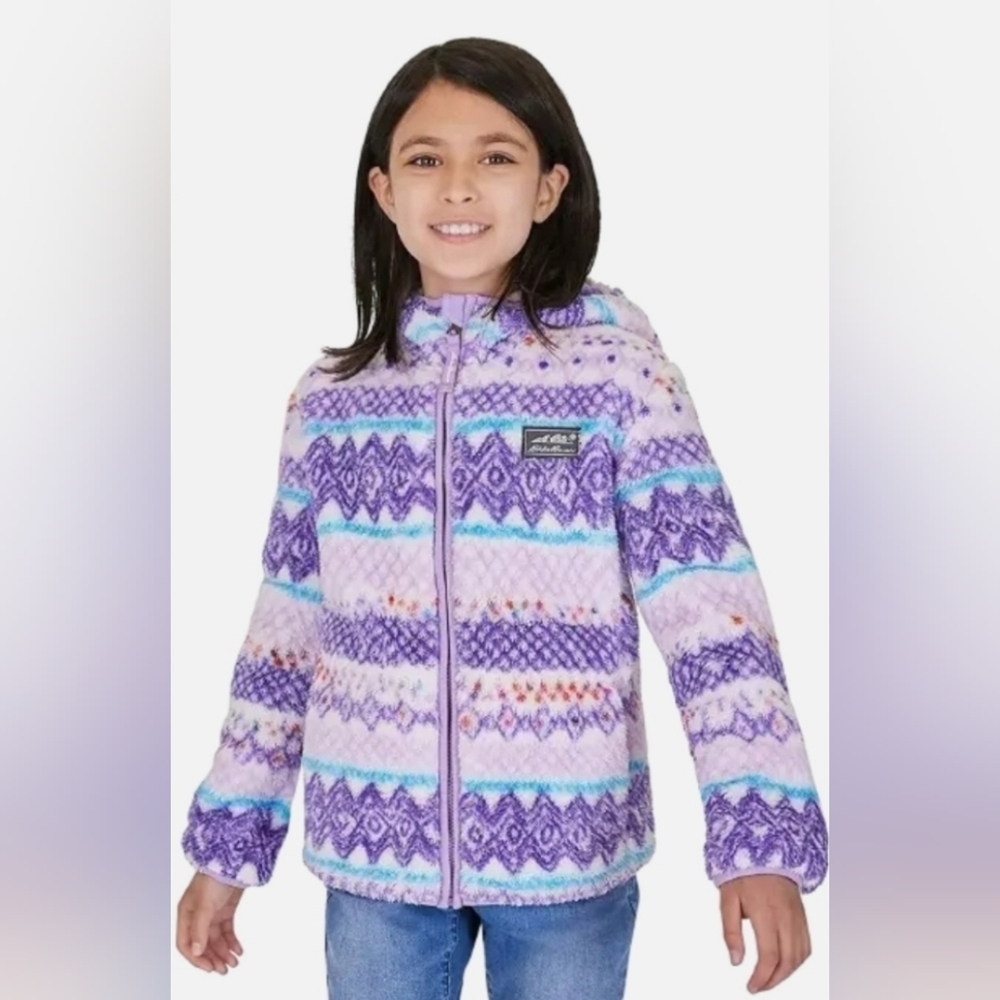 Eddie Bauer Quest Plush Girl's Large Fleece Full Zip Hooded Jacket Size …